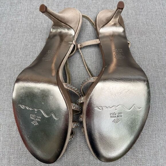 Nina metallic mid-heel sandals, new, straps with rhinestones, almond toe, 8.5 - Picture 7 of 9